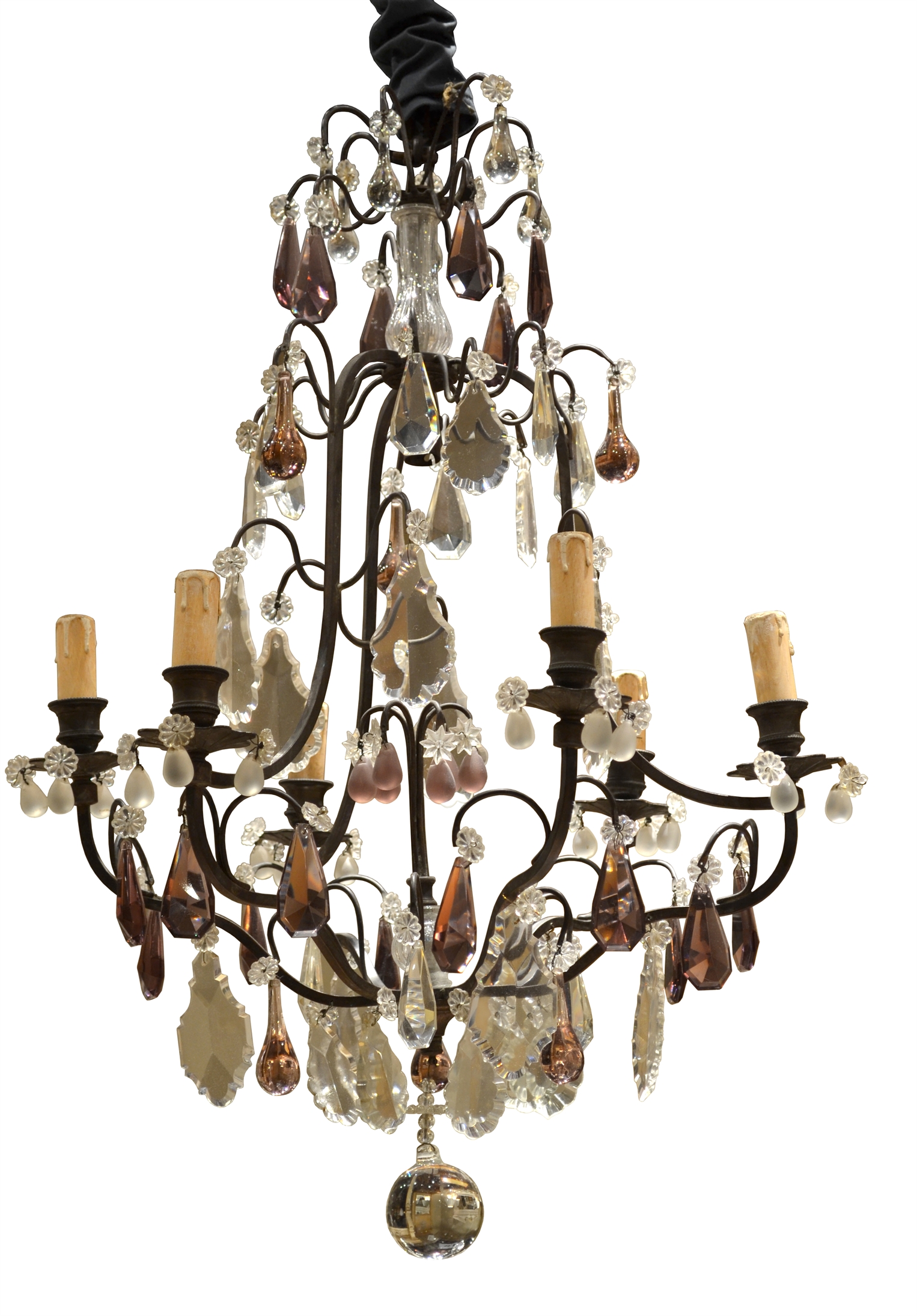 123/2104 - French Iron Chandelier With Amethyst Crystals
