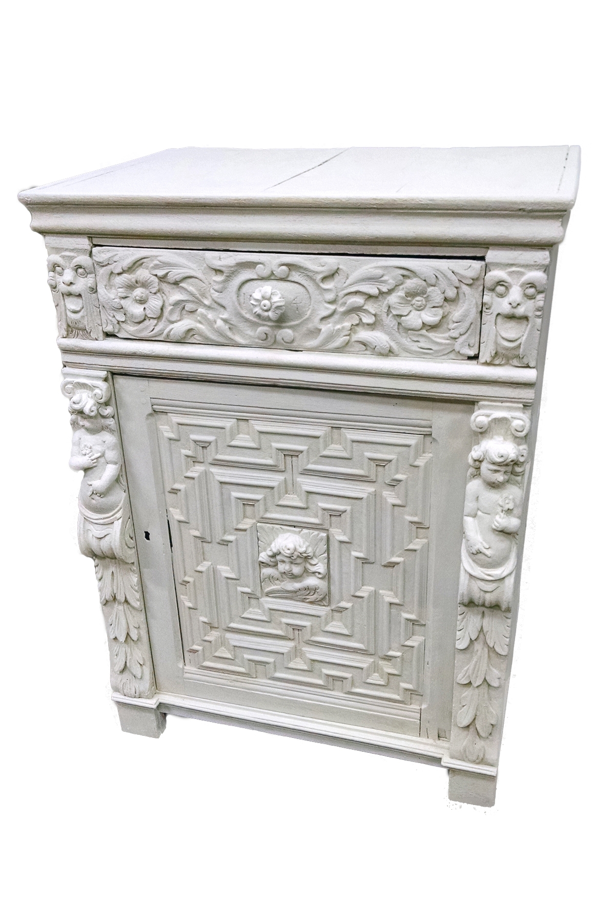 124/2046 - Cement Encrusted Renaissance Style Oak Cabinet