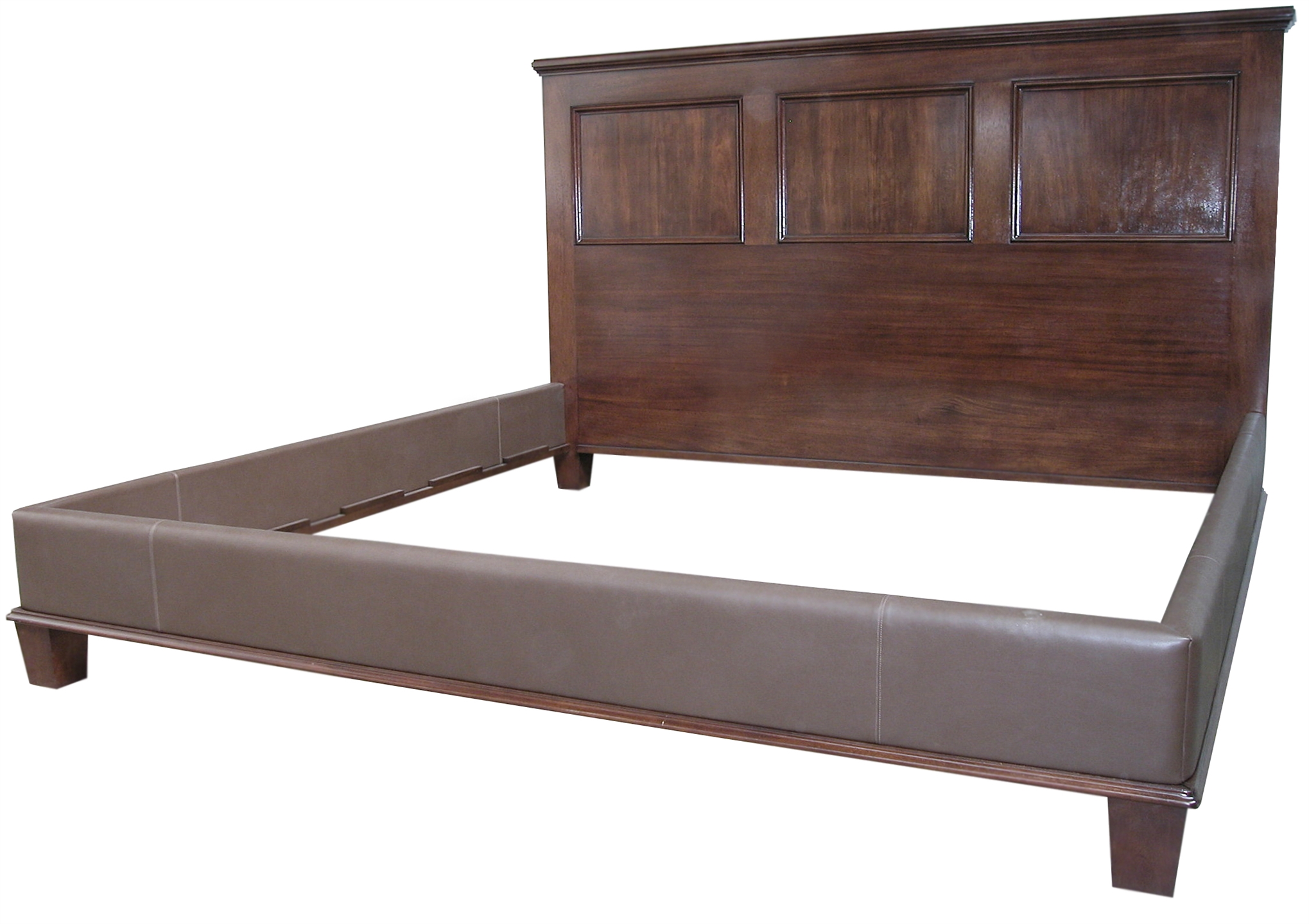 Paneled Wood and Leather Bed