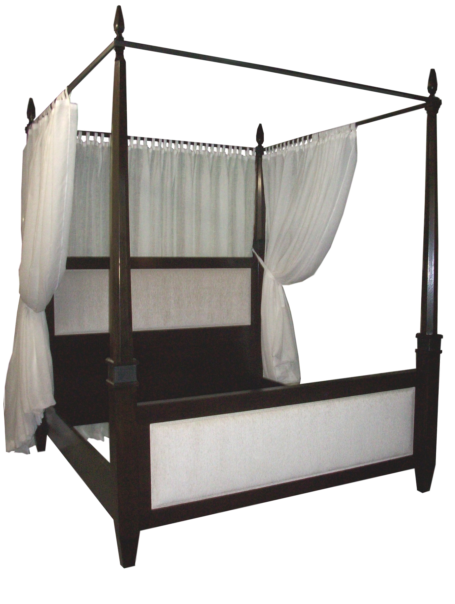 Custom Oak & Steel Bed with Shirred Curtains
