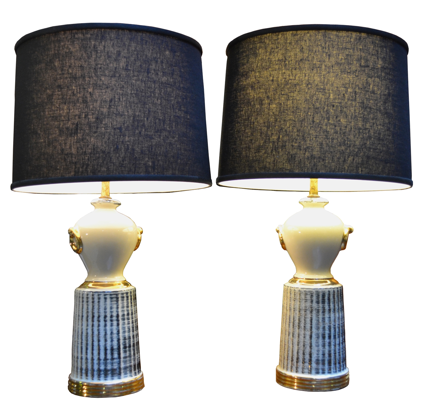 MB/3058 - Pair of Ivory, Black and Gold Lamps