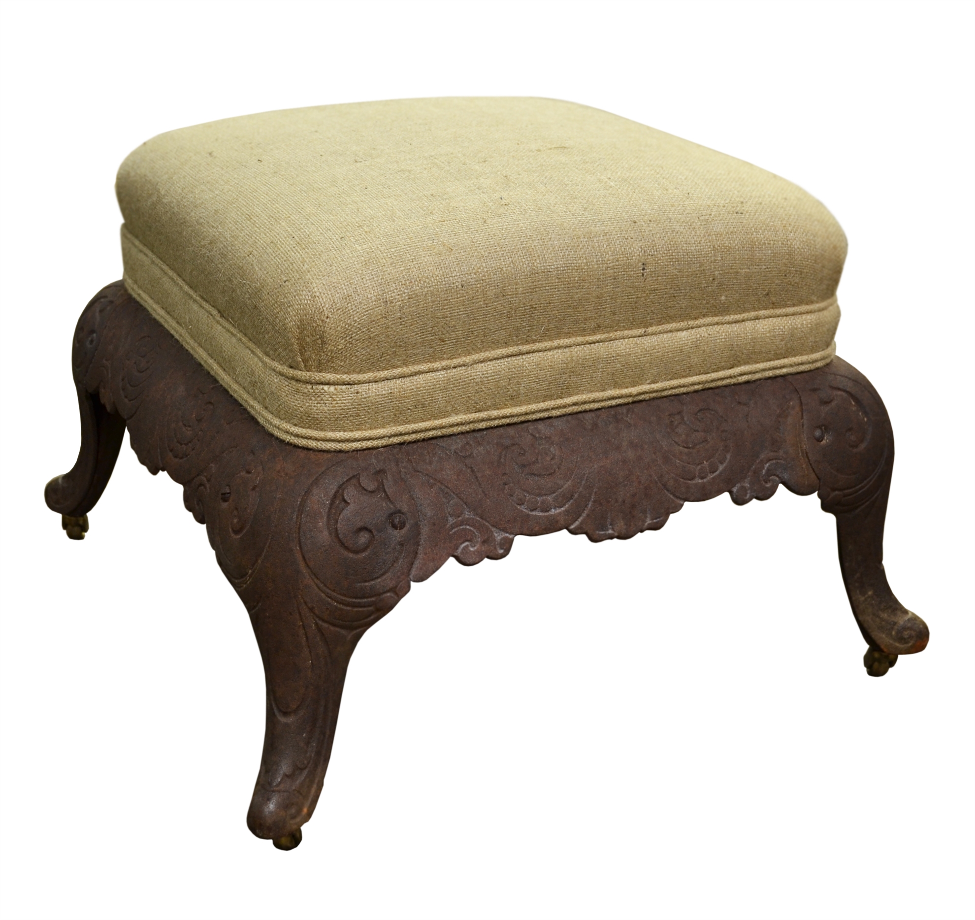 mb/3102 - Cast Iron and Upholstered Ottoman